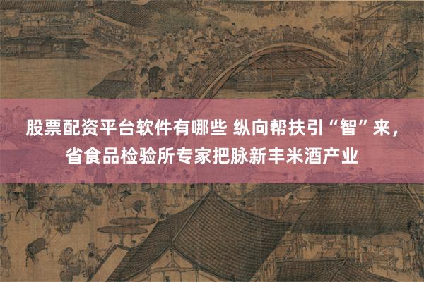 股票配资平台软件有哪些 纵向帮扶引“智”来,省食品检验所专家把脉新丰米酒产业