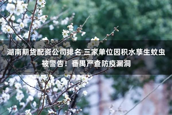 湖南期货配资公司排名 三家单位因积水孳生蚊虫被警告!番禺严查防疫漏洞