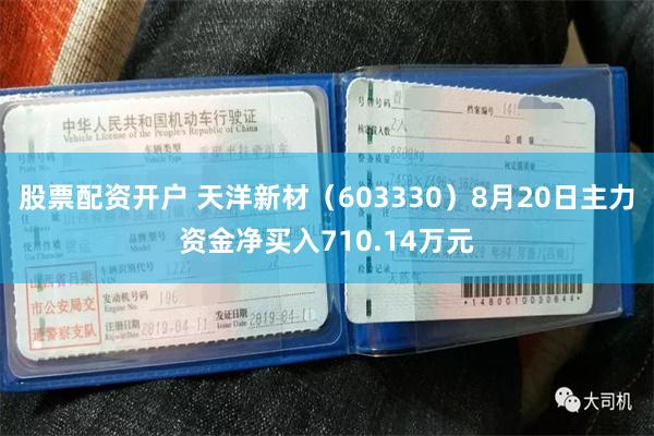 股票配资开户 天洋新材（603330）8月20日主力资金净买入710.14万元
